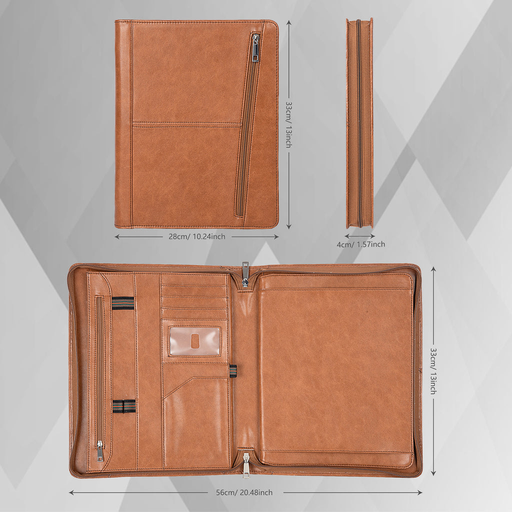 AZXCG Portfolio Business Folder Padfolio, Folder with Letter Size (A4) Paper Notepad Writing Pad,Zippered Travel Organizer, Vegan Leather Bu - Image 6