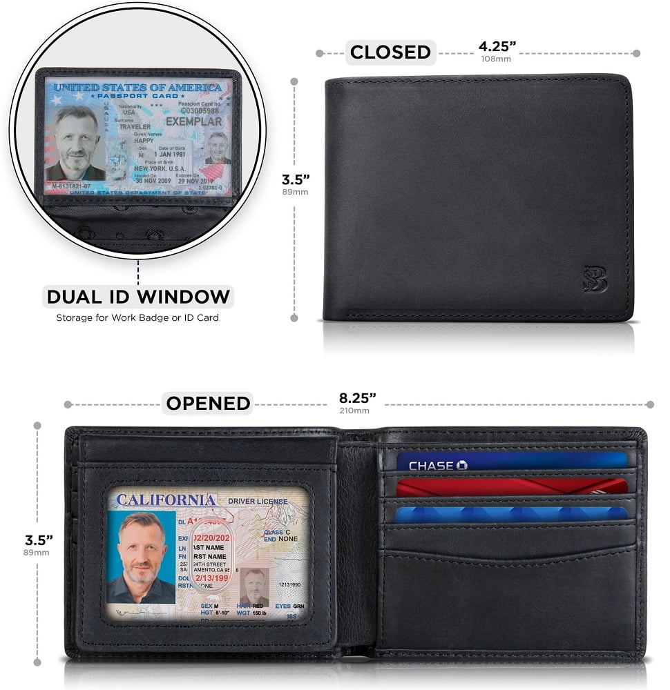 2 ID Window Wallet for Men | RFID Blocking | Premium Full Grain Leather | Bifold Top Flip | Extra Capacity Travel Wallet | Charcoal Black - Image 2