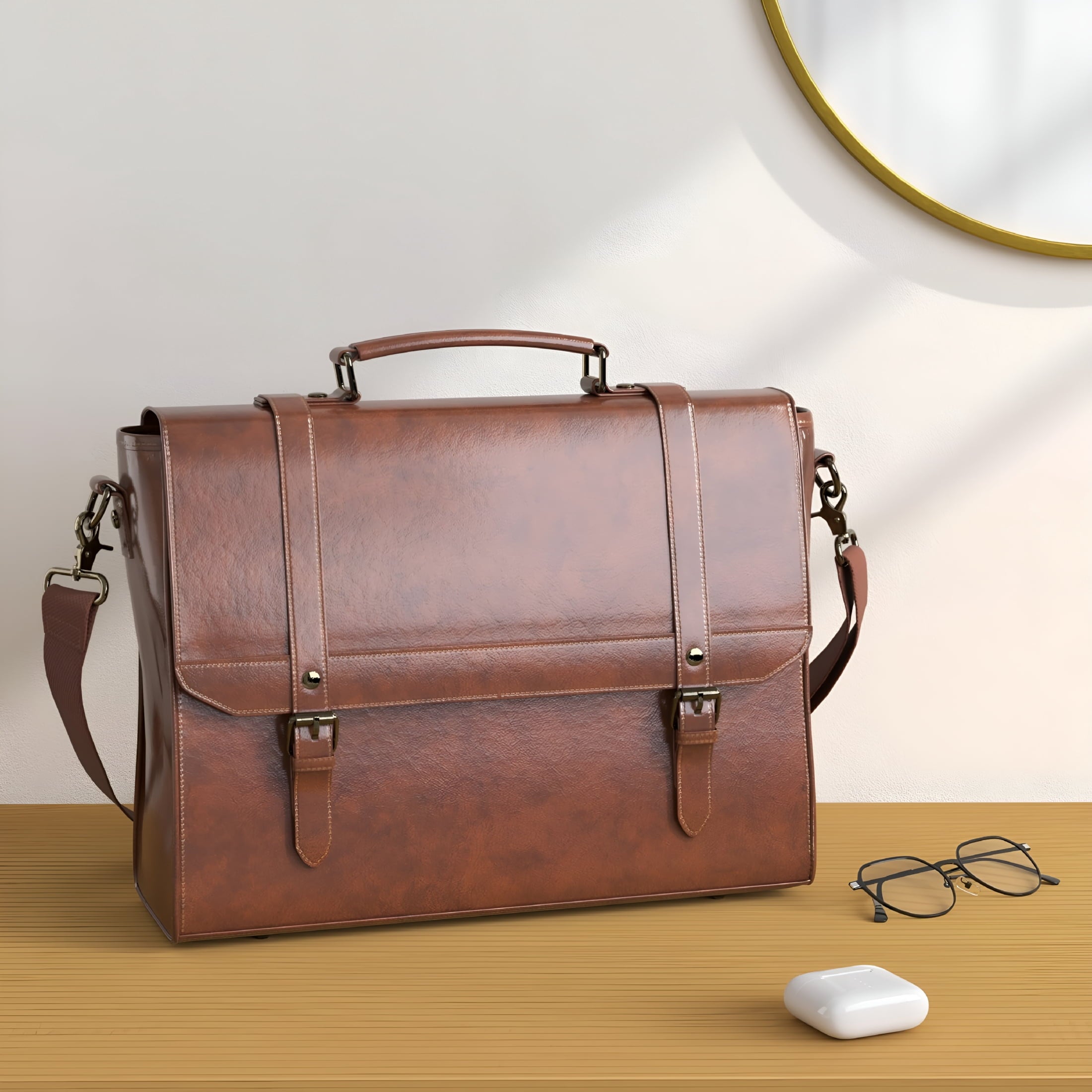 Messenger Bag for Men 15.6 Inch Laptop Briefcase Vintage Leather Waterproof Large Computer Satchel Bag Retro Shoulder... - Image 5