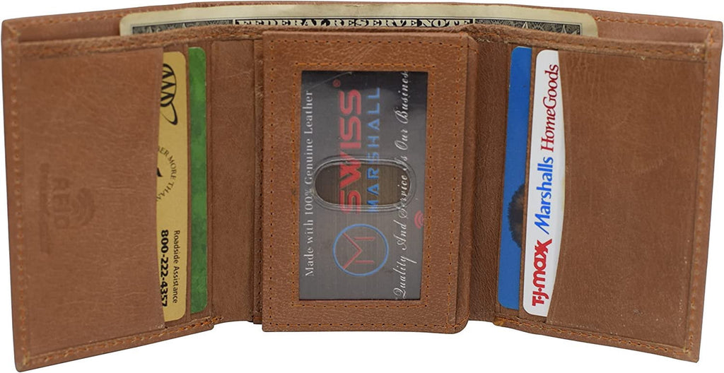 RFID Blocking Trifold Wallets for Men Genuine Leather Extra Capacity Middle Flap ID Tri-fold Men's Wallet Tan - Image 4