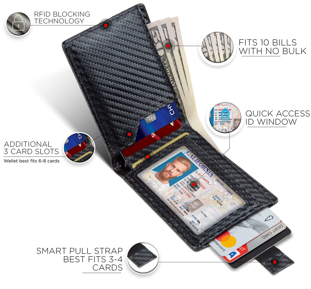 RFID Blocking Bifold | Slim Genuine Leather | Minimalist Front Pocket Wallets for Men | Carbon Fiber - Image 5