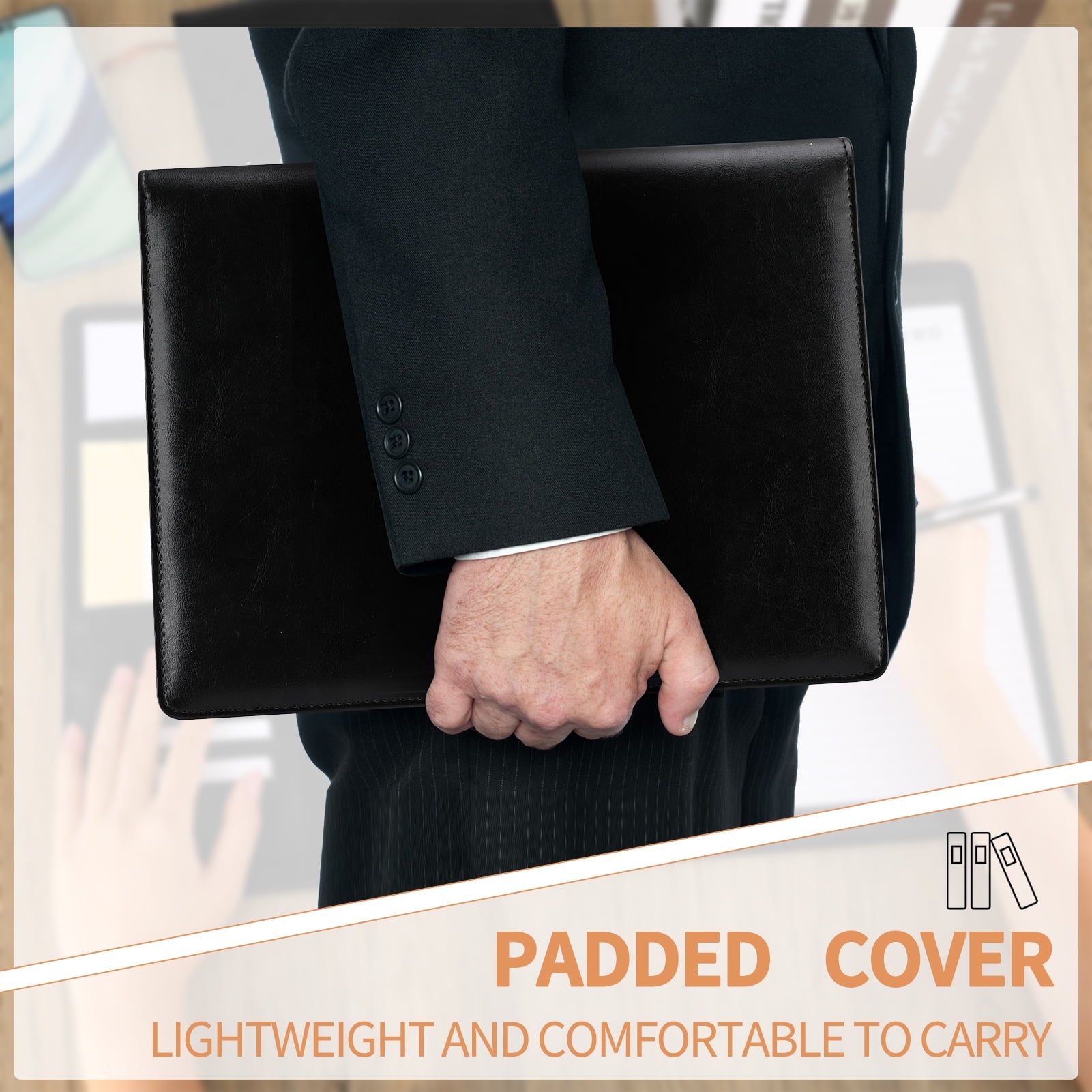 sixwipe Leather Portfolio Clipboard Folder, Business Resume Clipboard Binder Portfolio Folder with Writing Pad for A4 Document Organizer Off - Image 6
