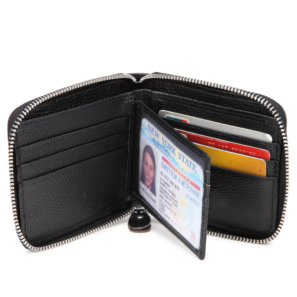 Mens Wallet with Zipper Wallets for Men RFID Blocking Leather Bifold Credit Card Holder Wallets Black - Image 3