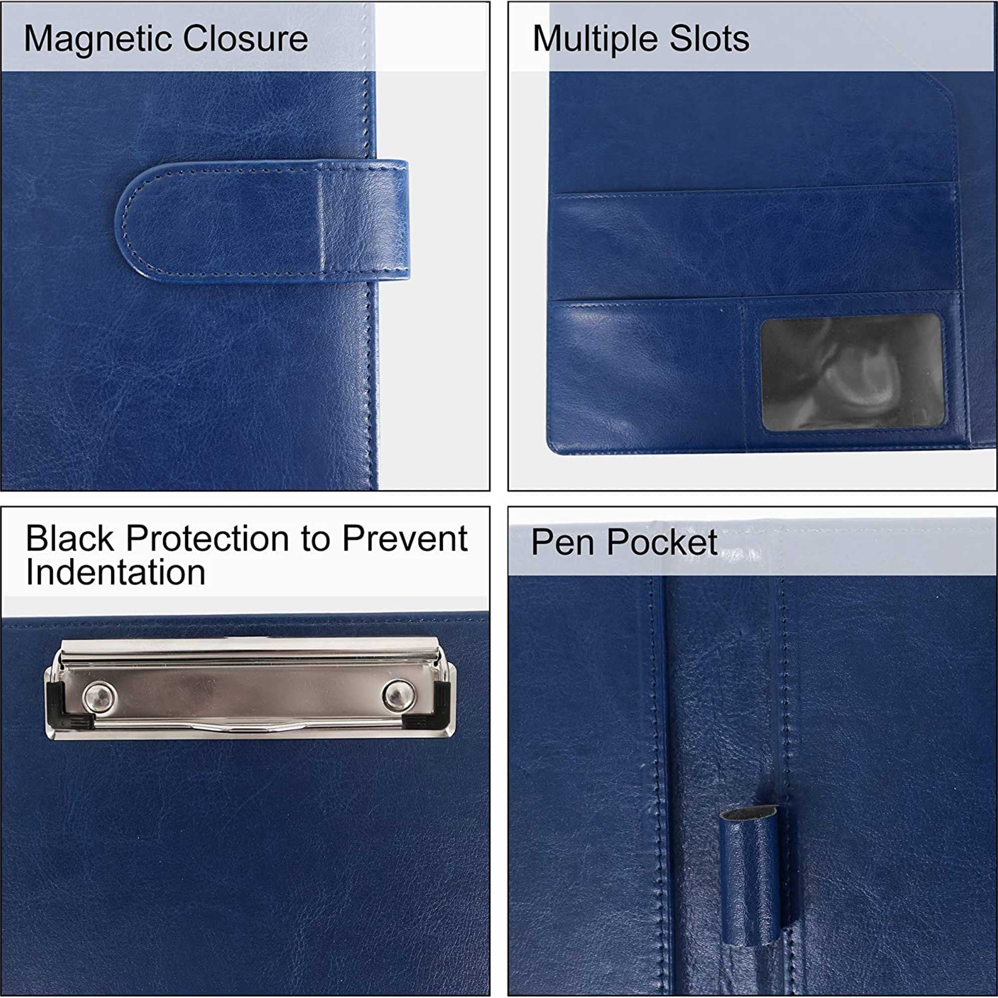 GraduationMall Business Magnetic Closure Padfolio Portfolio File Folder PU Leather for A4 Size Blue - Image 3