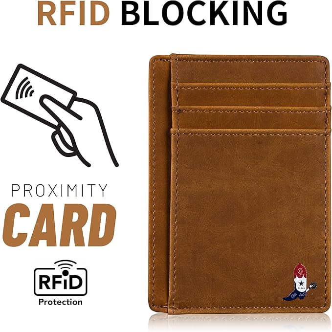 Texas Boot on Cardholder Slim Front Pocket Wallet, PU Leather, Khaki, Card Holder, RFID Blocking with Texas Souvenir Logo, Gift for Texans a - Image 6
