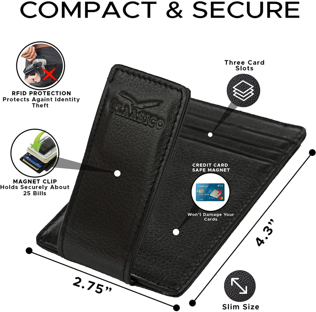 Money Clip Leather Wallet For Men Slim Front Pocket RFID Blocking Card Holder With Super Strong Magnetic - Image 2