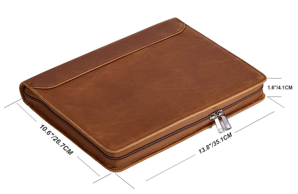 AZXCG Top Grain Portfolio Binder,Resume Zippered Padfolio,Professional Business Organizer,Men's Leather Folder with Letter/A4 Size Notepad, - Image 4