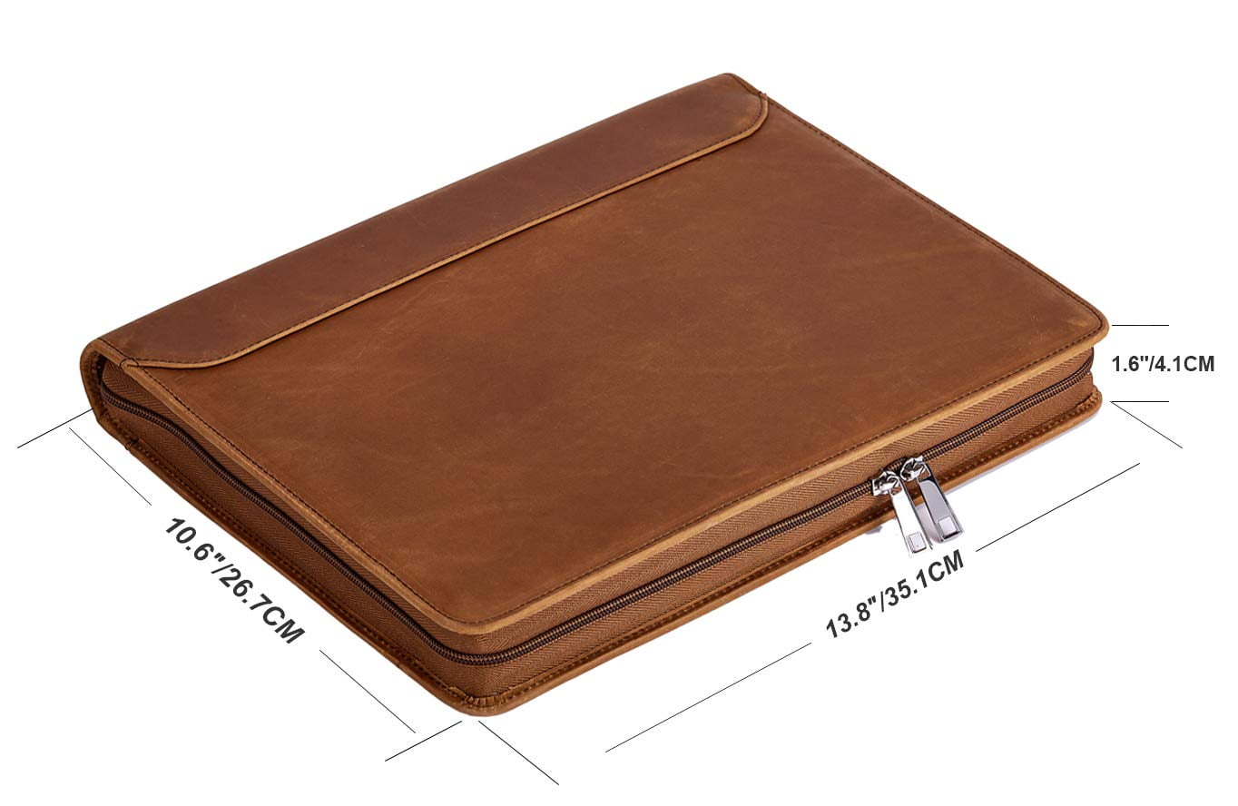 AZXCG Top Grain Portfolio Binder,Resume Zippered Padfolio,Professional Business Organizer,Men's Leather Folder with Letter/A4 Size Notepad, - Image 4