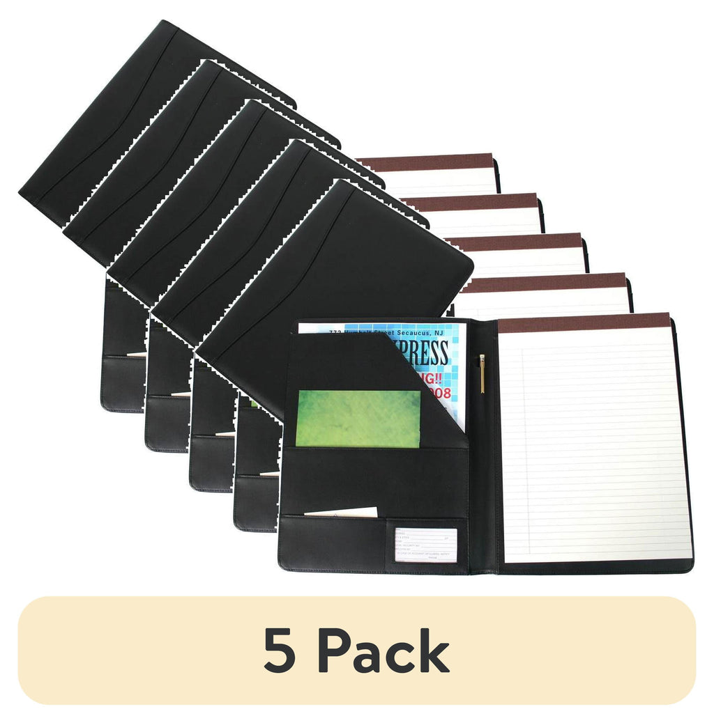 (5 pack) Black Leather Padfolio with ID Window (Blue)