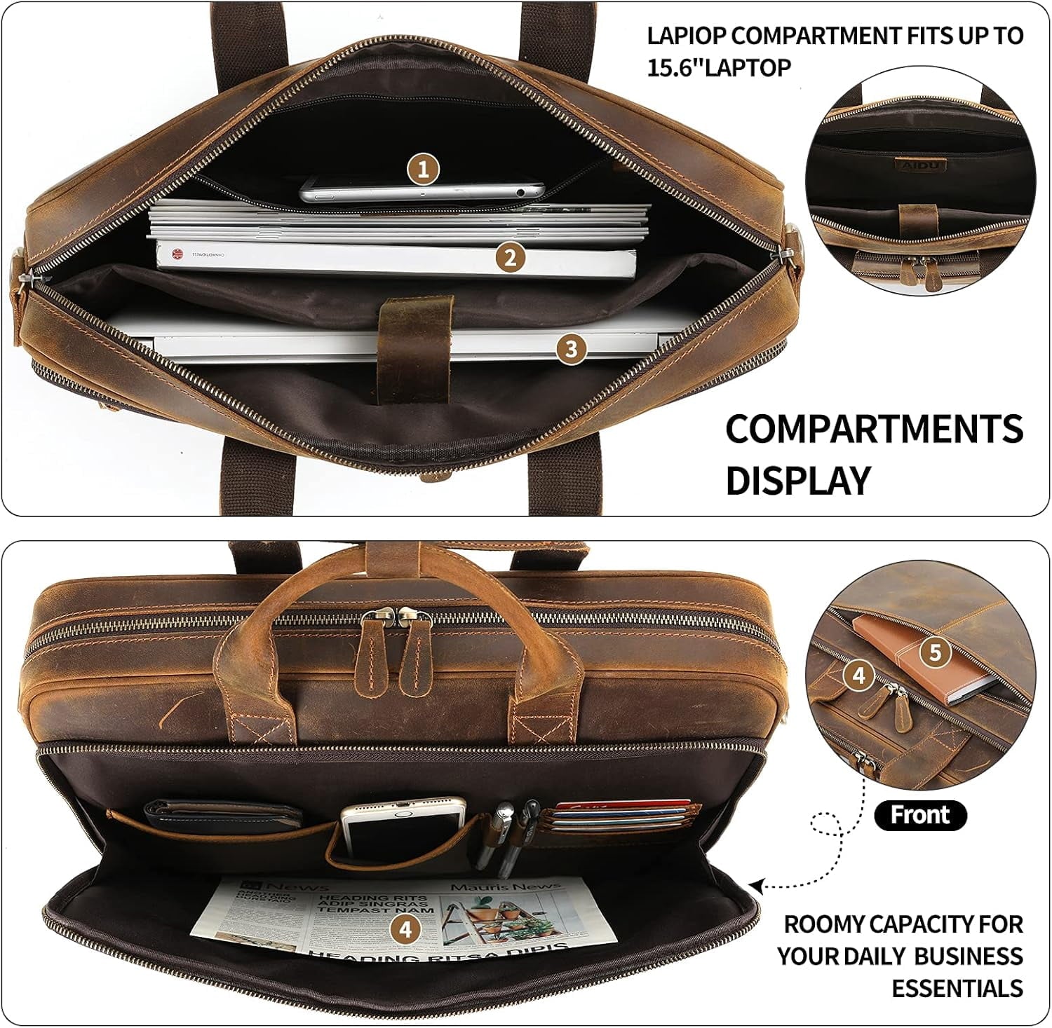 Briefcase for Men, Business Messenger Bag Laptop Bag Attache Case, Fits 15.6 Inch Laptop - Image 4
