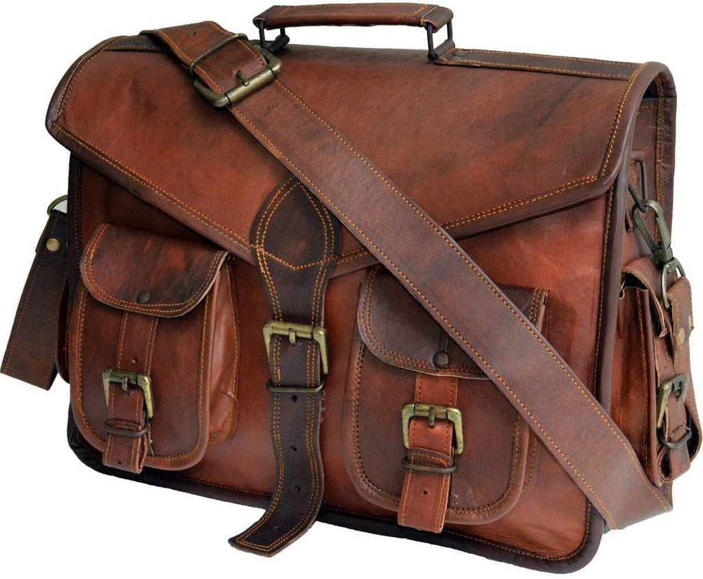 15" leather messenger bag laptop case office briefcase gift for men computer distressed shoulder bag - Image 4