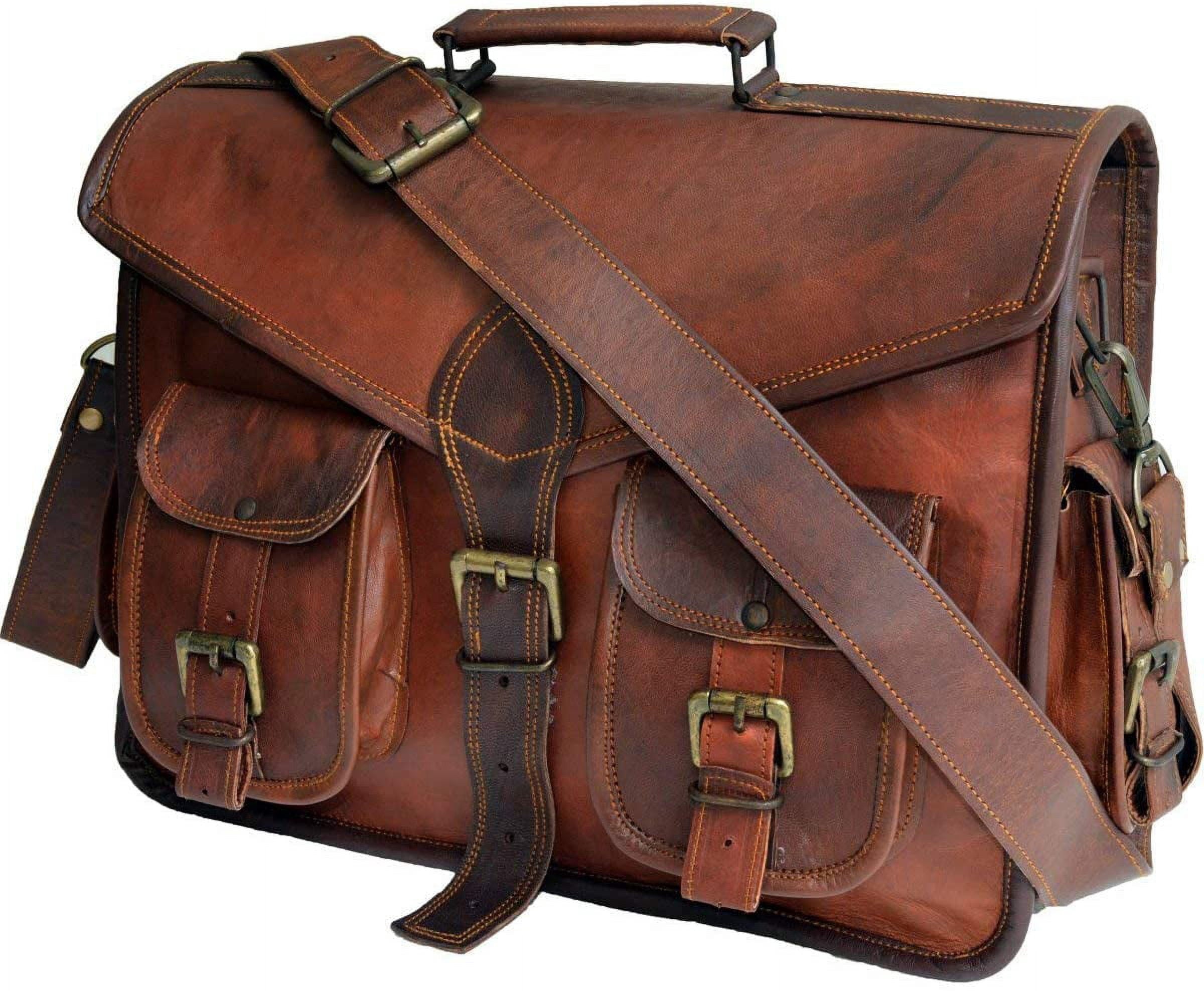 15" leather messenger bag laptop case office briefcase gift for men computer distressed shoulder bag - Image 4