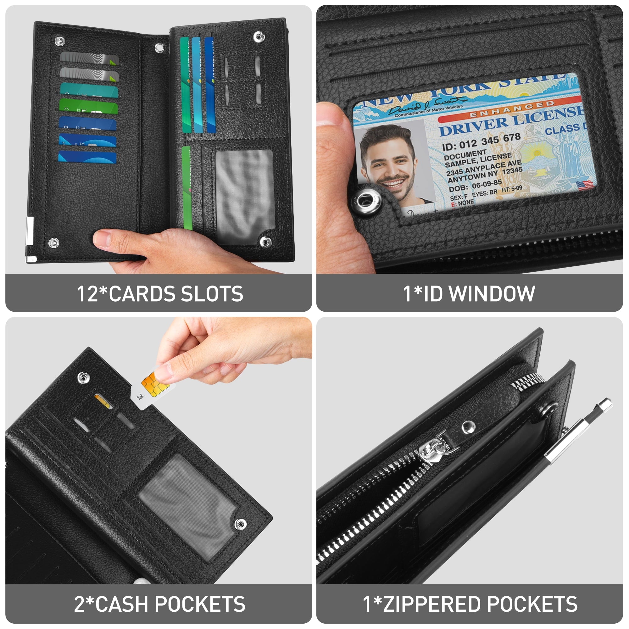 Long Wallets for Men, Genuine Leather RFID Blocking Wallet, Bifold Mens Wallet with Zipper Pockets Large Space with 1... - Image 4