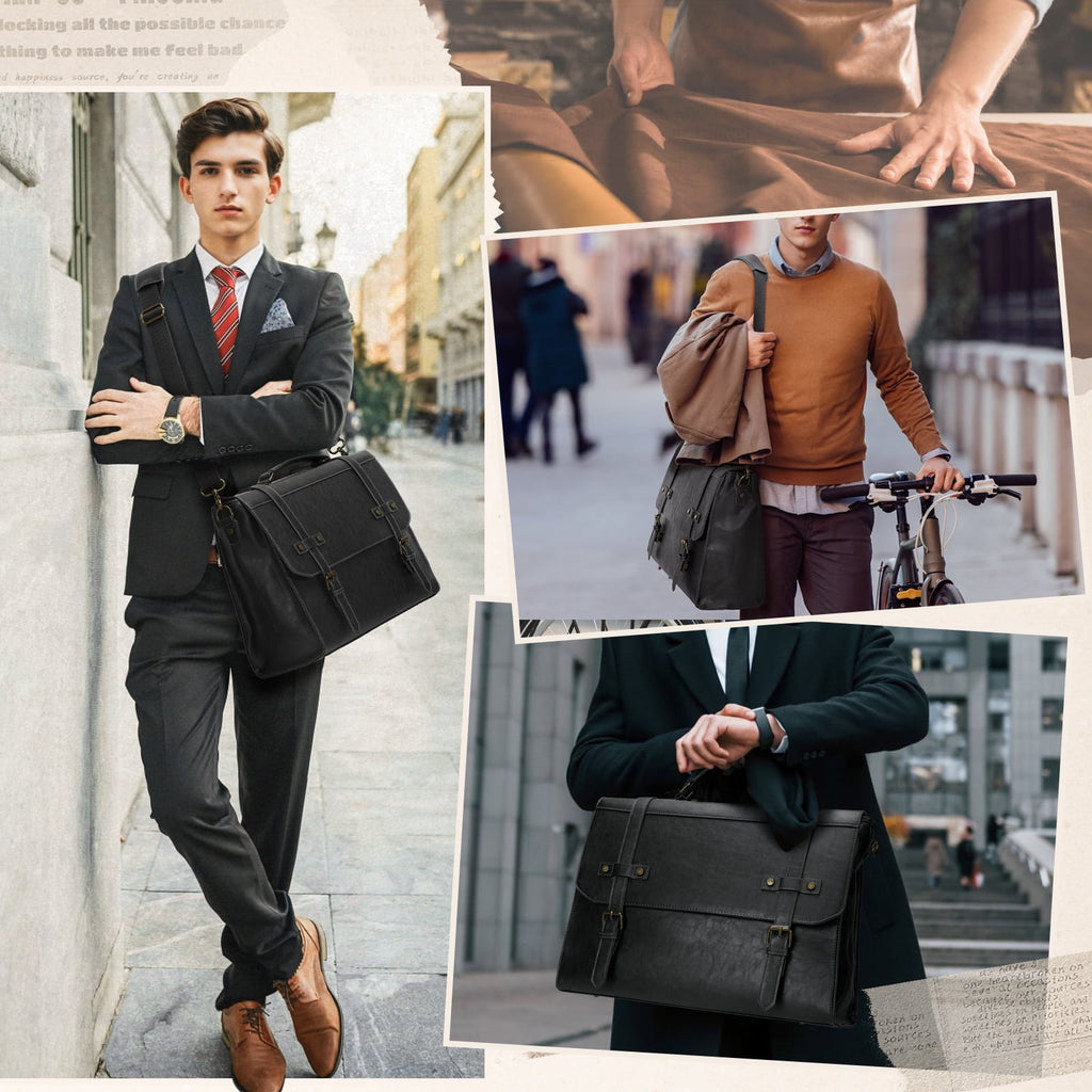 17 Inch Waterproof Vintage Leather Laptop Briefcase Large Laptop Satchel Computer Shoulder for Office Business Travel... - Image 4