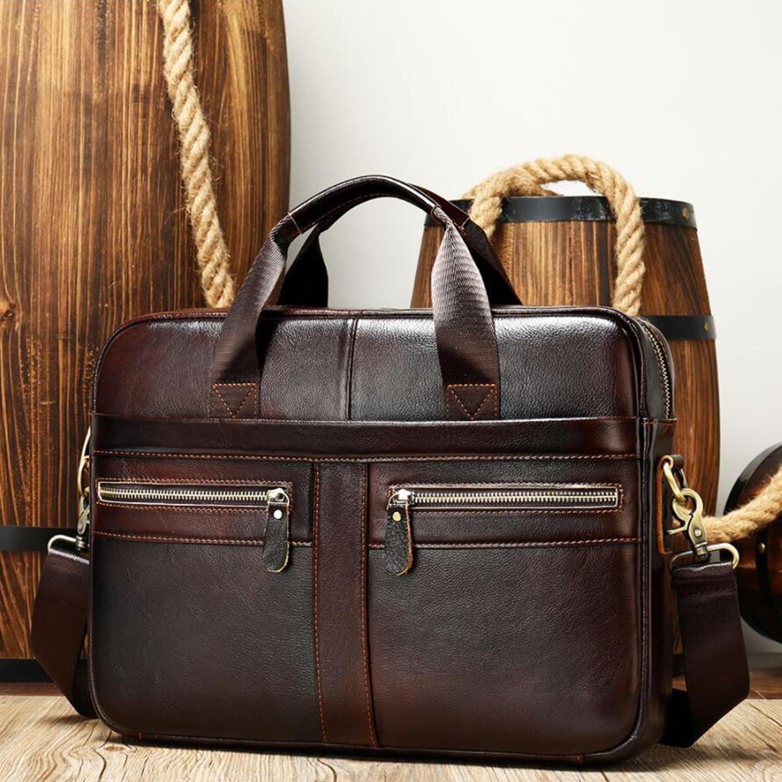 Men Briefcase Multi Pockets Practical Business Laptop Bag Lightweight Adjustable Dark Coffee - Image 6