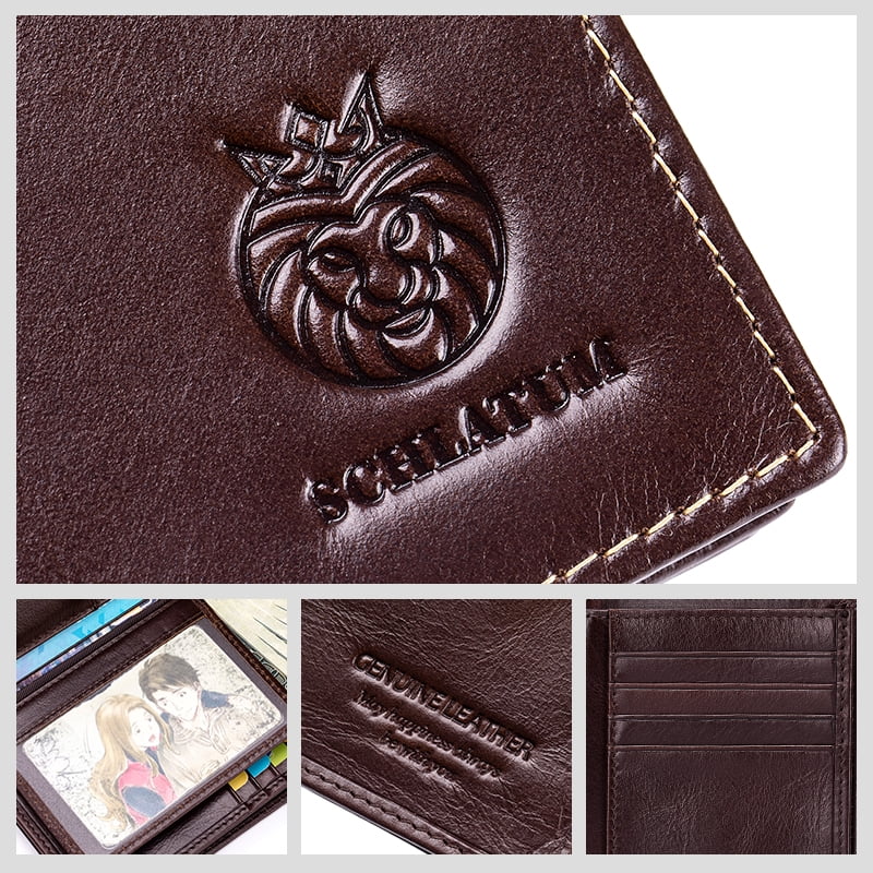 RFID Wallet for Men Genuine Leather Large Capacity Vertical Bifold Wallet , Coffee - Image 6