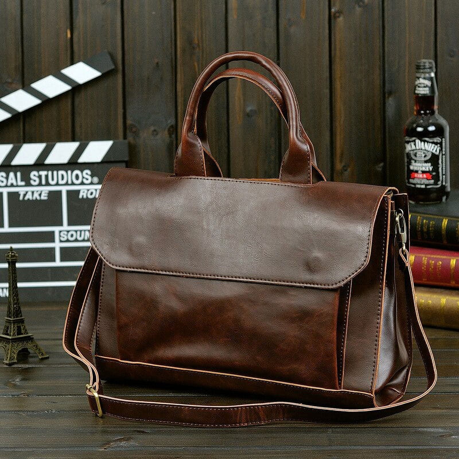 Retro Men's Briefcase Crazy Horse Leather Laptop Handbag Business Men Messenger Bags Leather Laptop travel Bag aktent... - Image 2