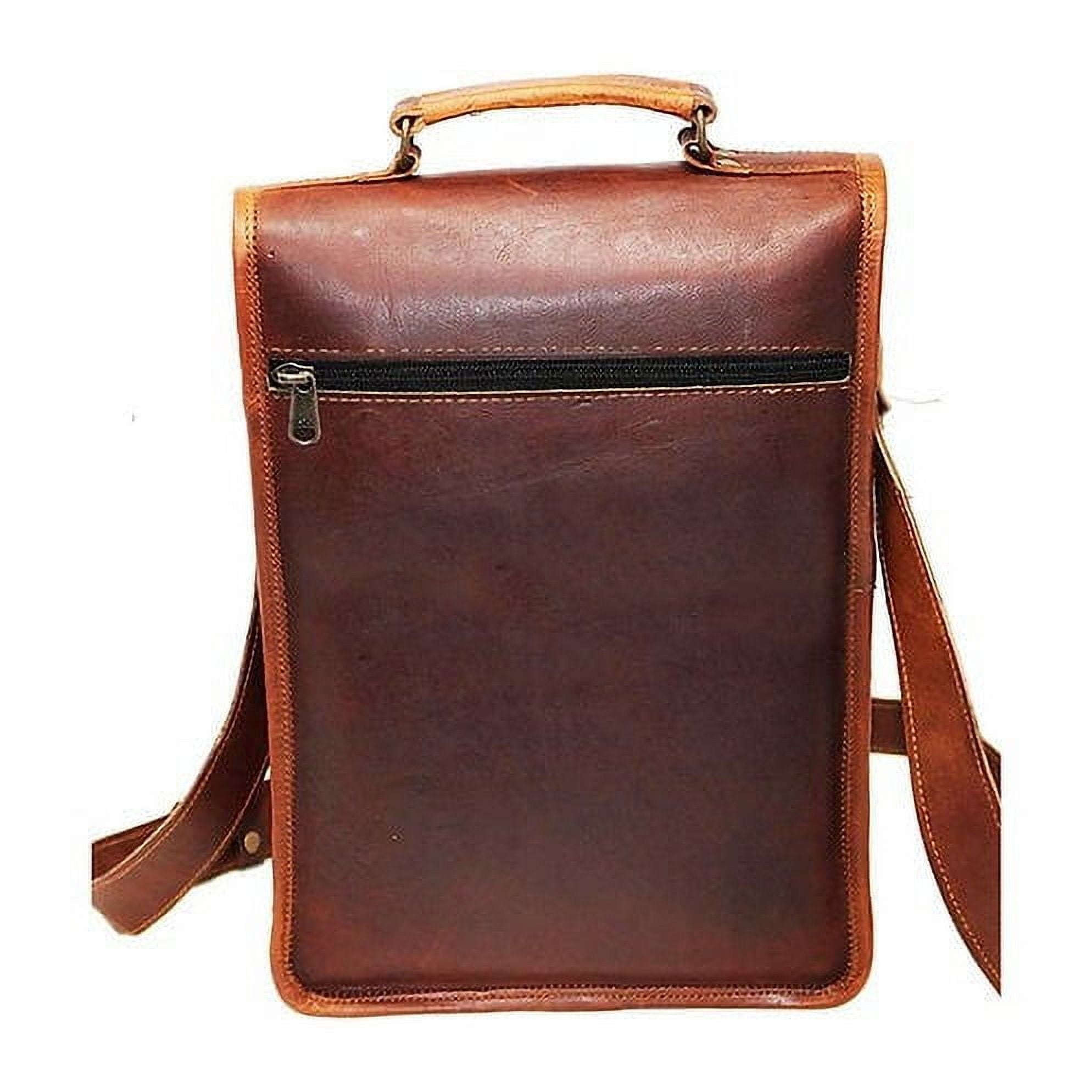 11" Leather Satchel Brown Messenger Bag Office Briefcase for Men Women Cross Body Shoulder Side Purse Travel Work iPa... - Image 3