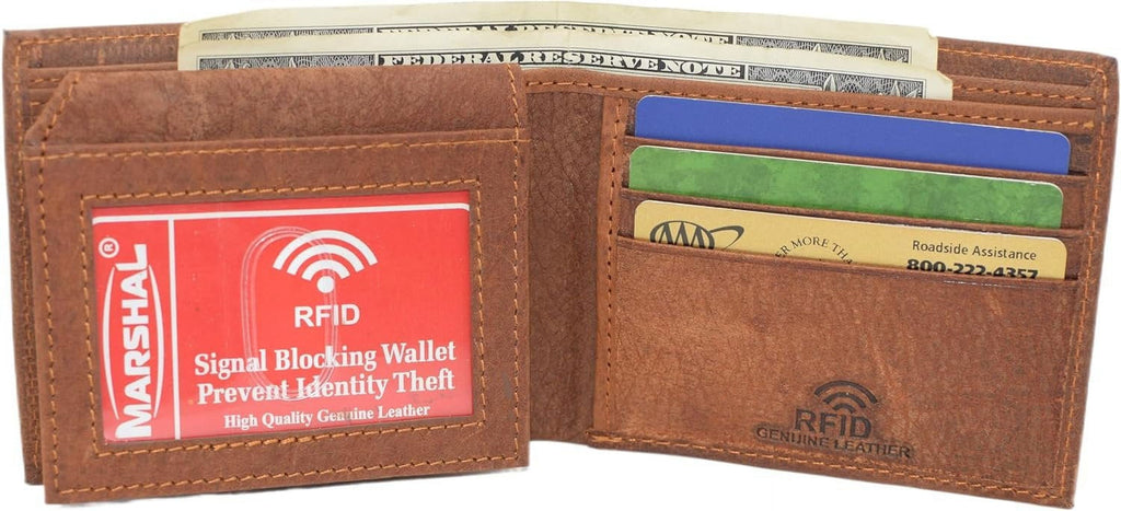Marshal RFID Blocking Elephant Genuine Leather Bifold Trifold Wallet for Men Bifold - Image 3