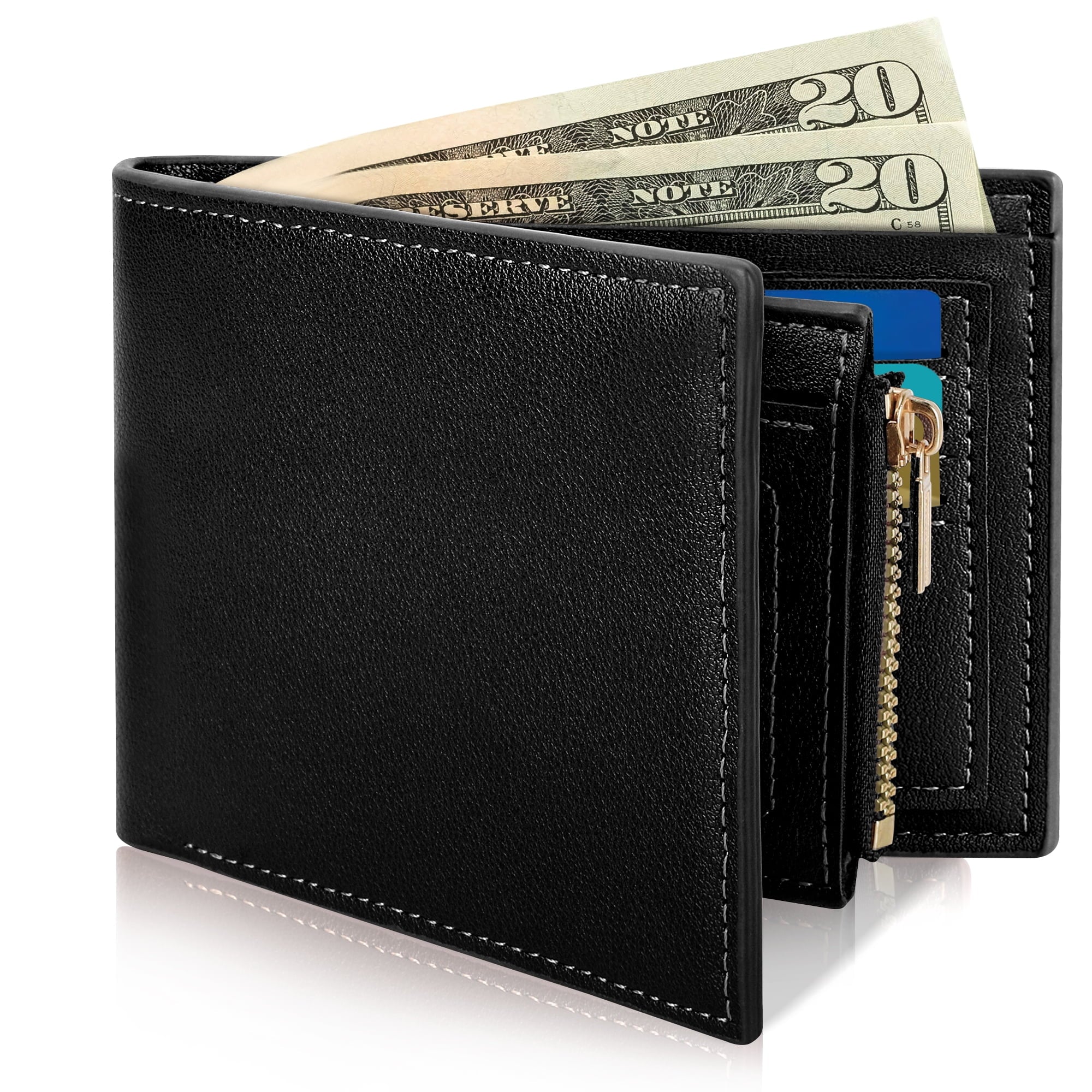 Wallet for Men, Genuine Leather Wallet for Men, RFID Blocking Bifold Stylish Wallet With 1 ID Window, 9 Card Holder &... - Image 6