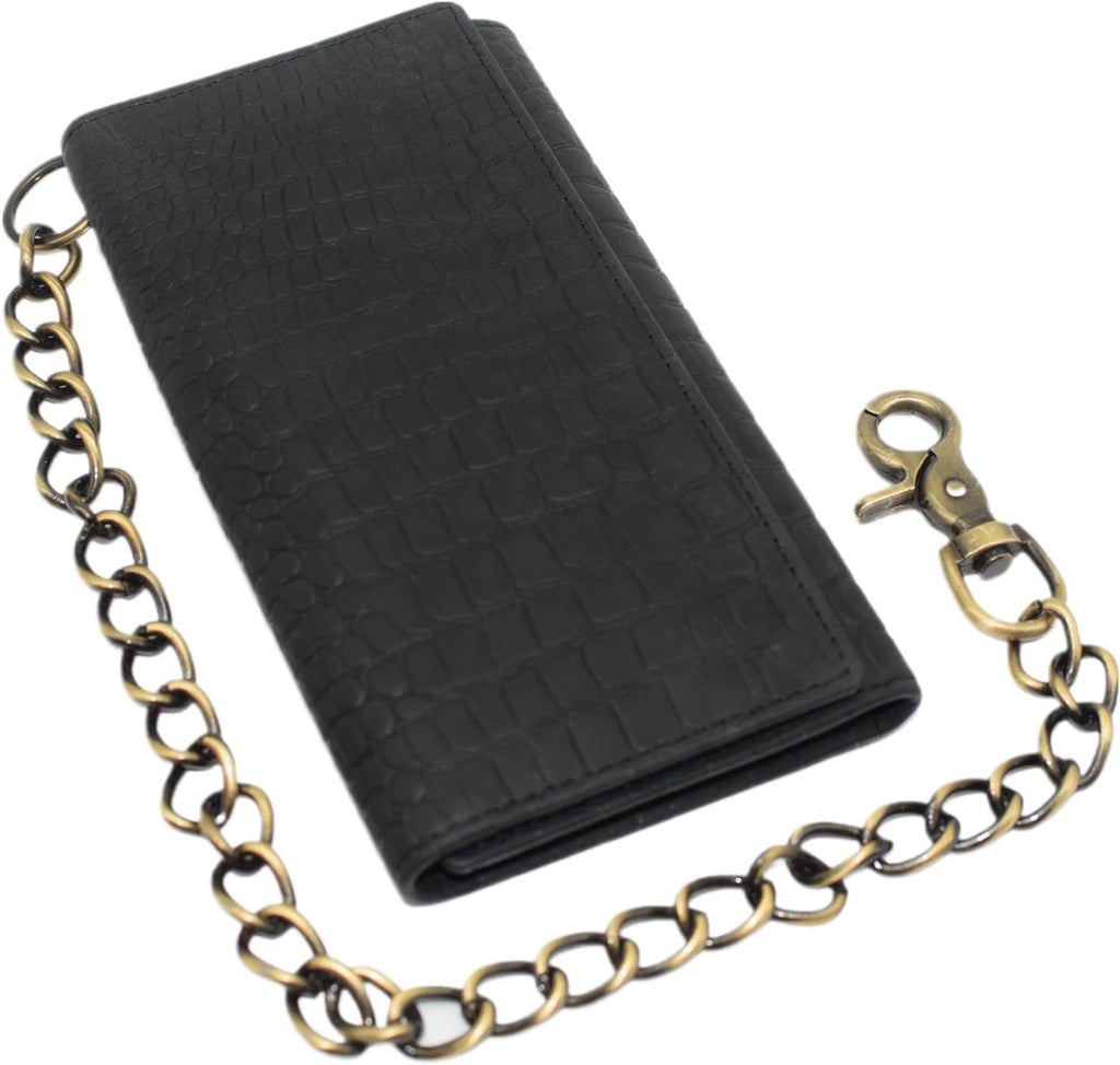 Biker Wallets for Men with Chain - Distressed Croco Leather Wallet Credit Card Slots, Money Sleeve, & Zippered Pocket... - Image 4