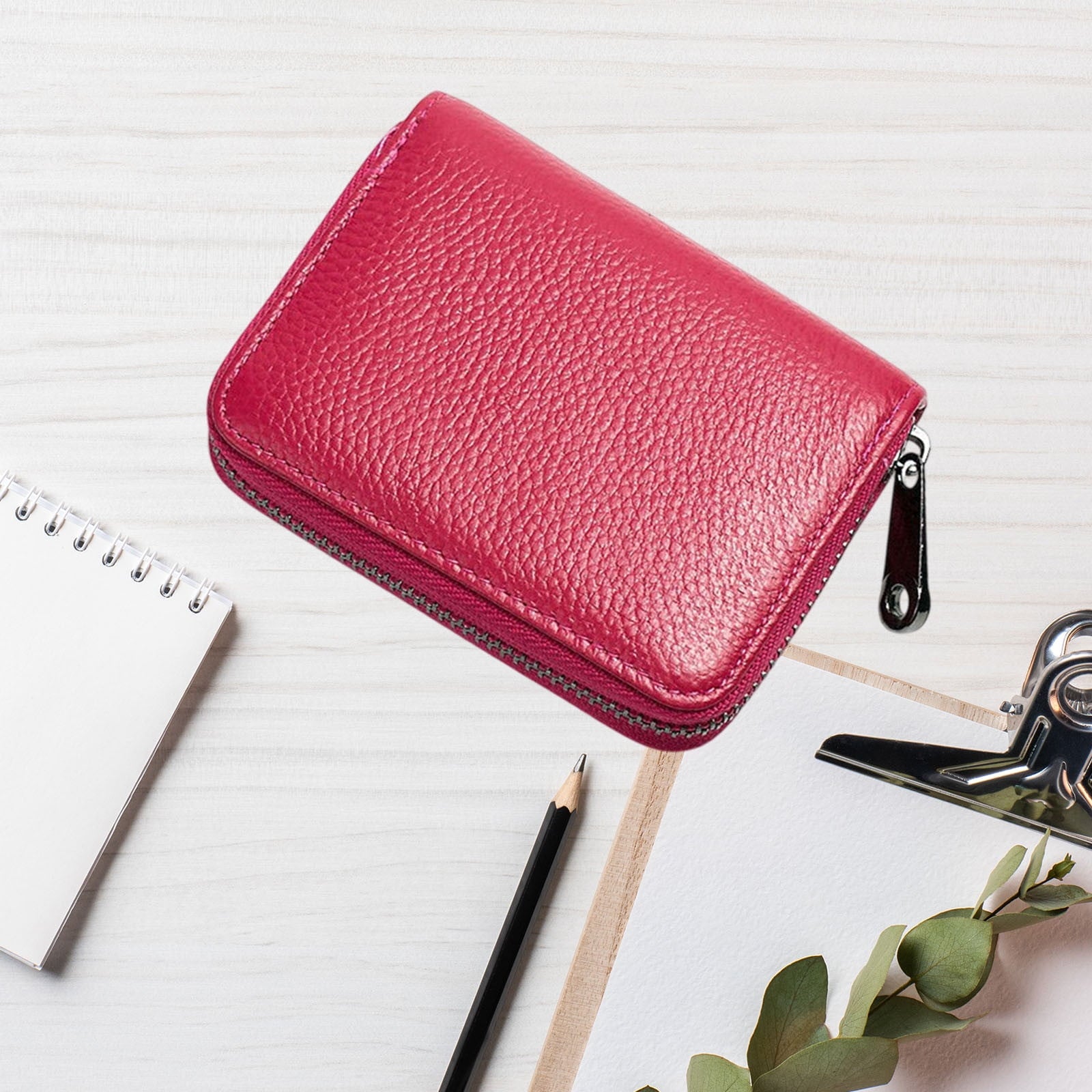 Artificial Leather Card Holder, Slim Mini Wallet with Multiple Slots, Zipper Closure for Credit Cards License, 11x8.5... - Image 5