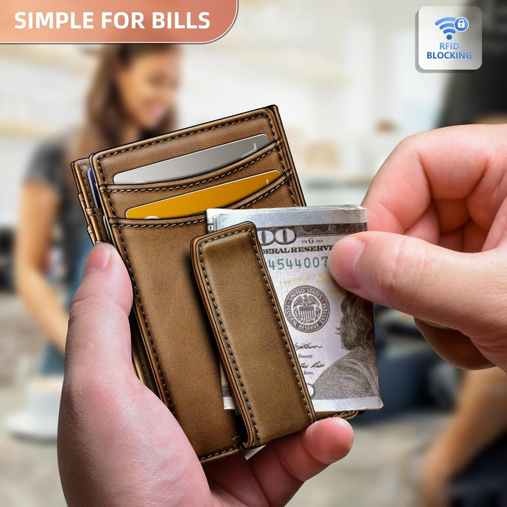 Wallet for Men, Slim Leather Magnetic Closure Mens Wallet with RFID Blocking,ID Windows,Bifold Minimalist Credit Card... - Image 6