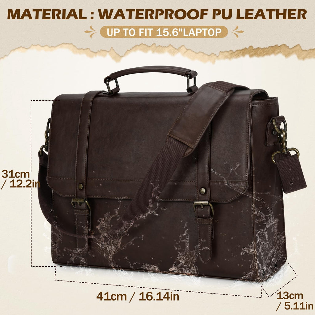 for Men 15.6 inch Vintage Leather Waterproof Laptop Briefcase Computer Laptop Large Satchel Retro Shoulder for Office... - Image 4