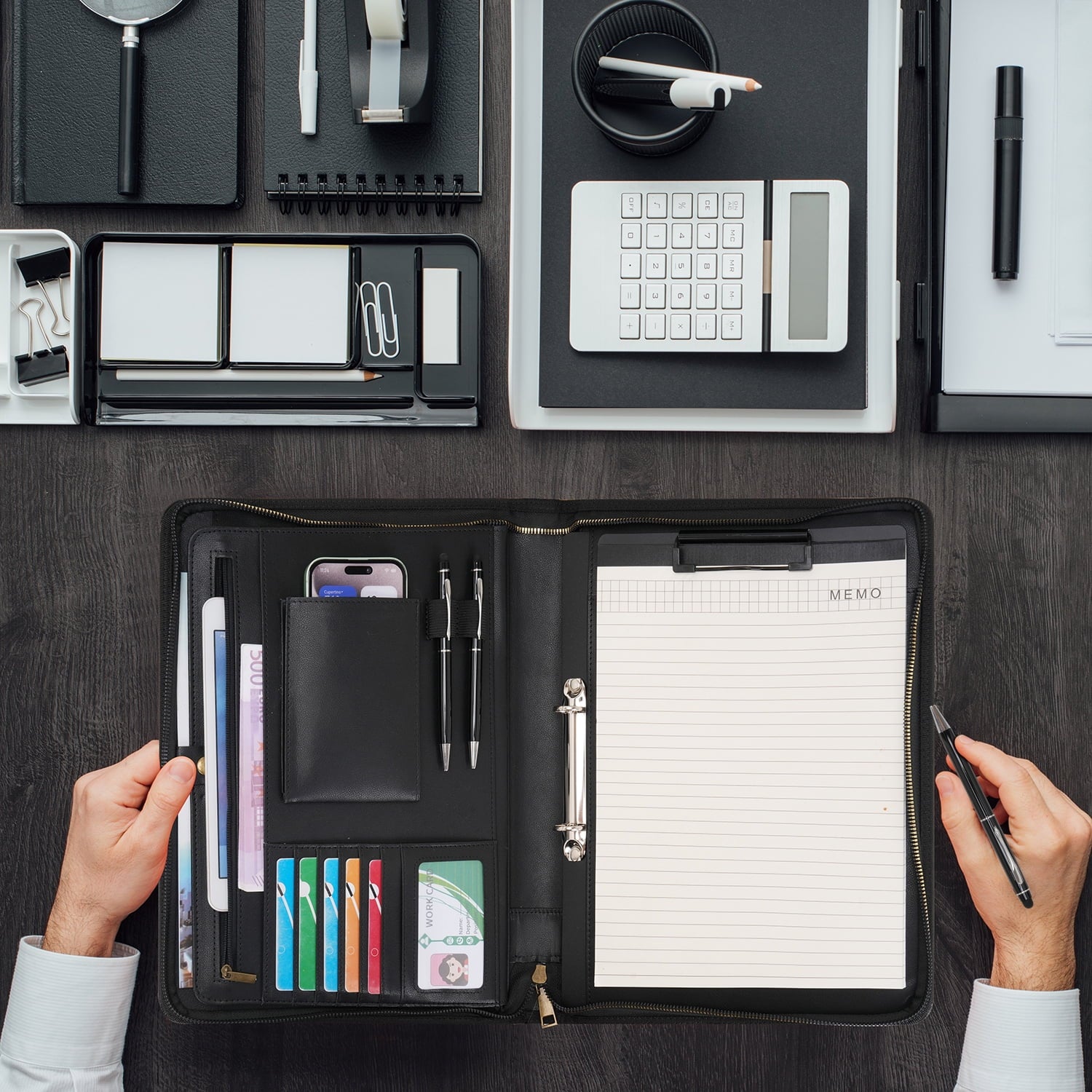 A4 Portfolio with Zipper - Leather PU Padfolio with Detachable Ring Binder and Writing Notepad Holder, Conference Fil... - Image 4