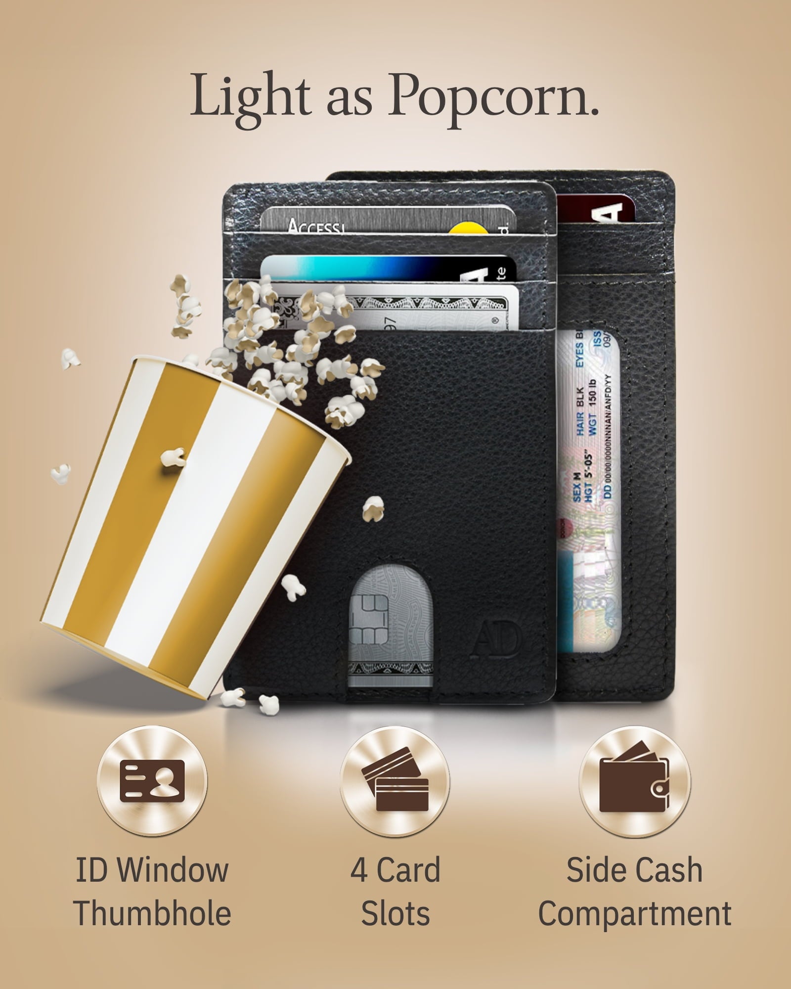 Slim Minimalist Front Pocket Wallets For Men & Women - Genuine Leather Credit Card Holder W/ Thumbhole RFID Wallet Wi... - Image 2