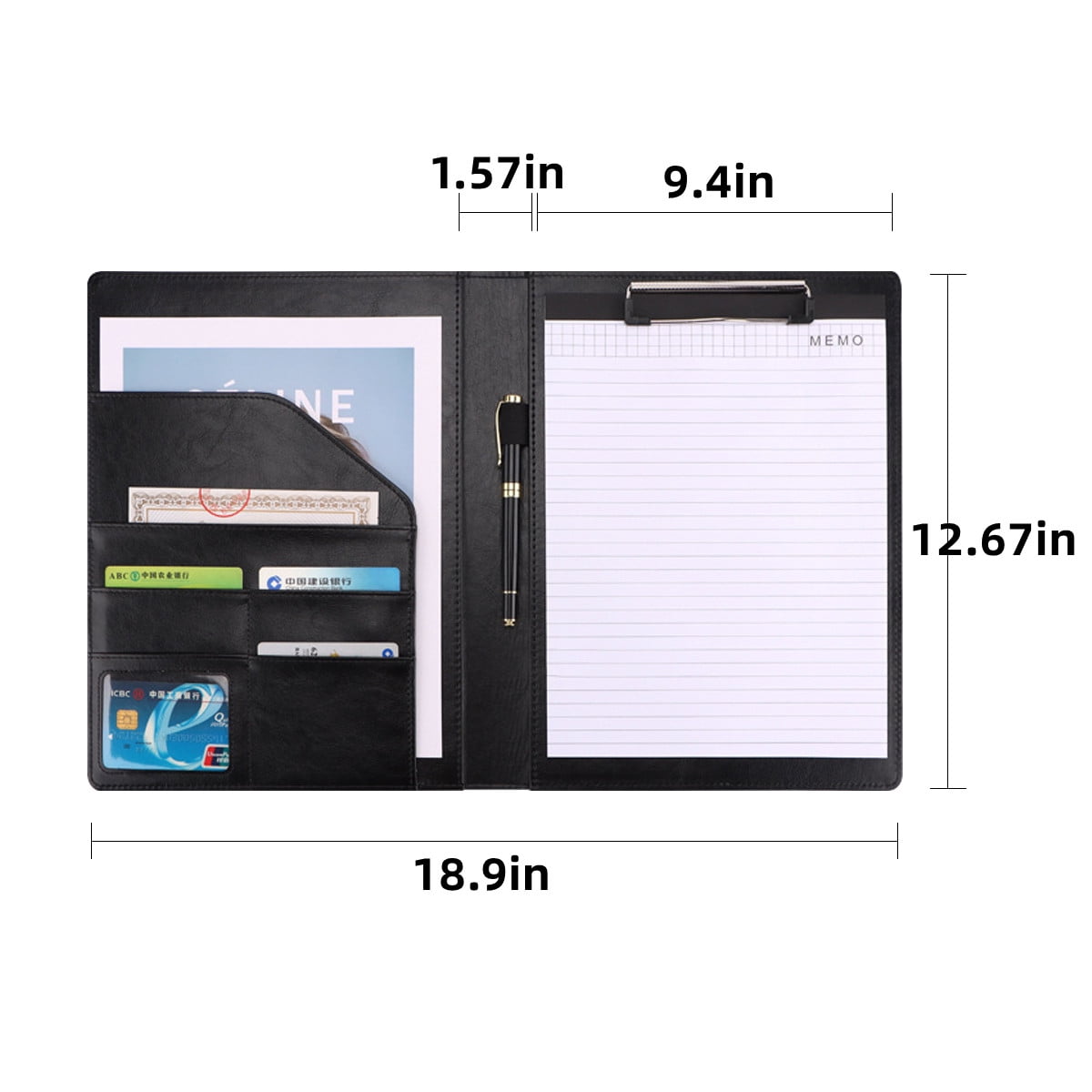Leather Padfolio Professional File Folder with Pen Holder, Black - Image 2
