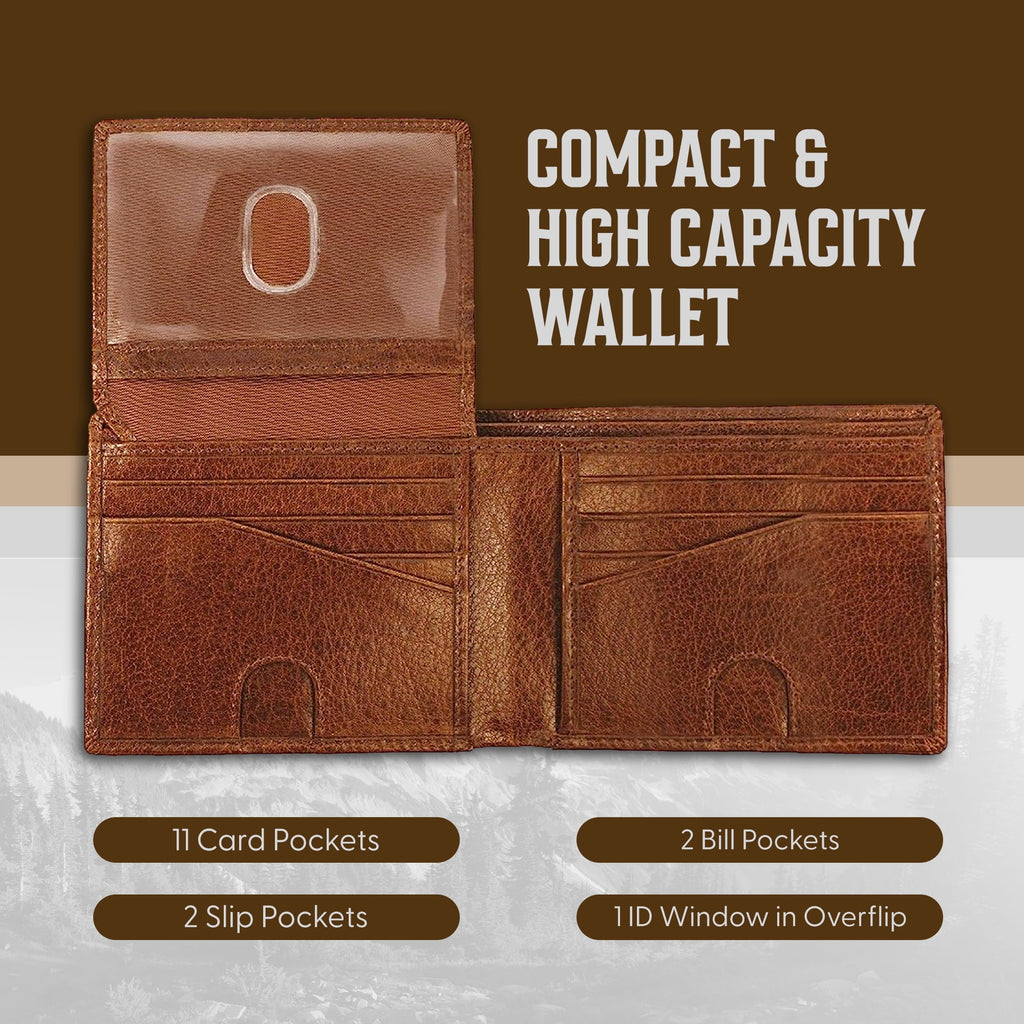 RFID Bifold Leather Wallet For Men with Flip Up ID in Vintage Buffalo Brown - Image 5