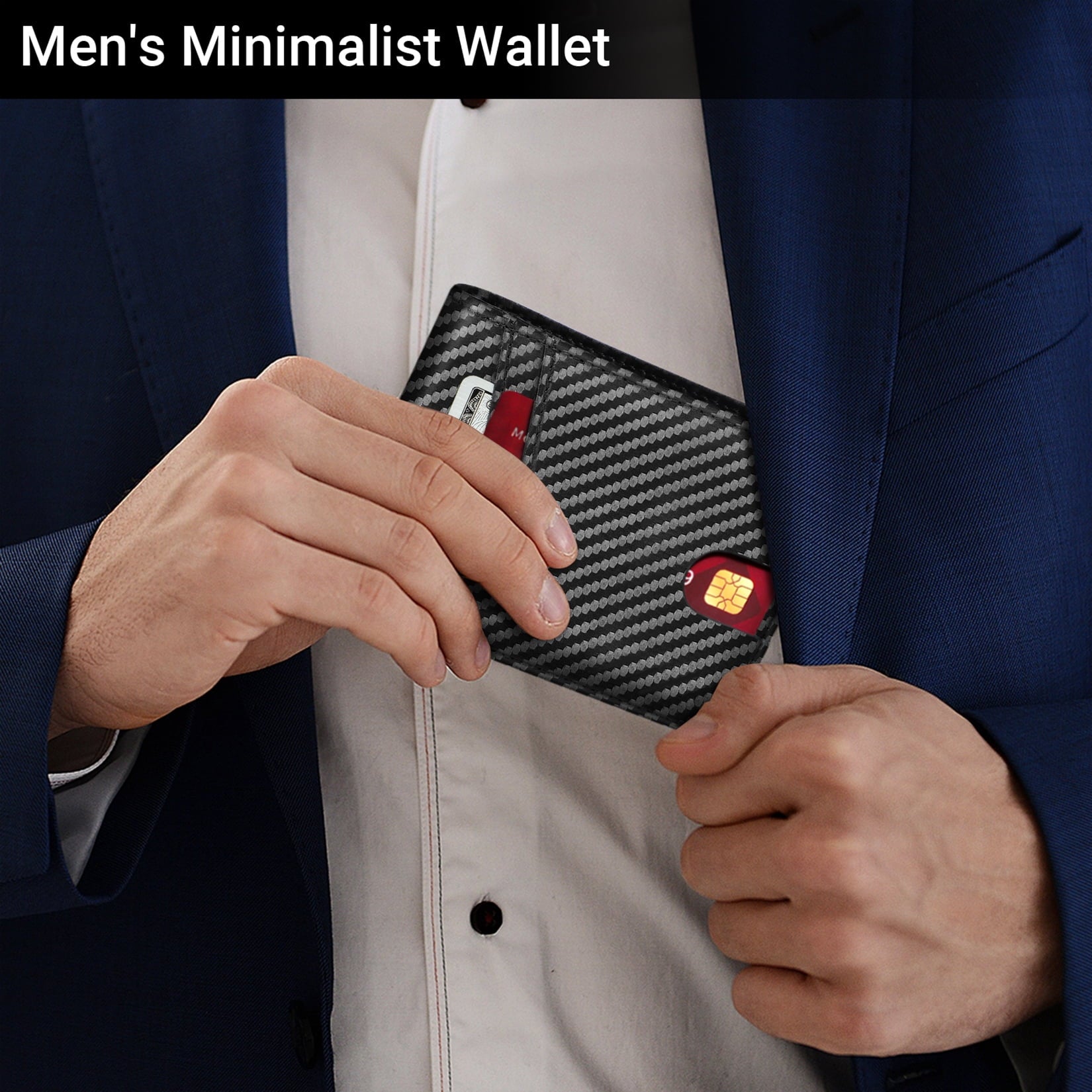 Wallet for Men, Slim Leather Rfid Blocking Mens Wallet with 2 ID Windows, Bifold Minimalist Credit Card Holder for 15... - Image 2