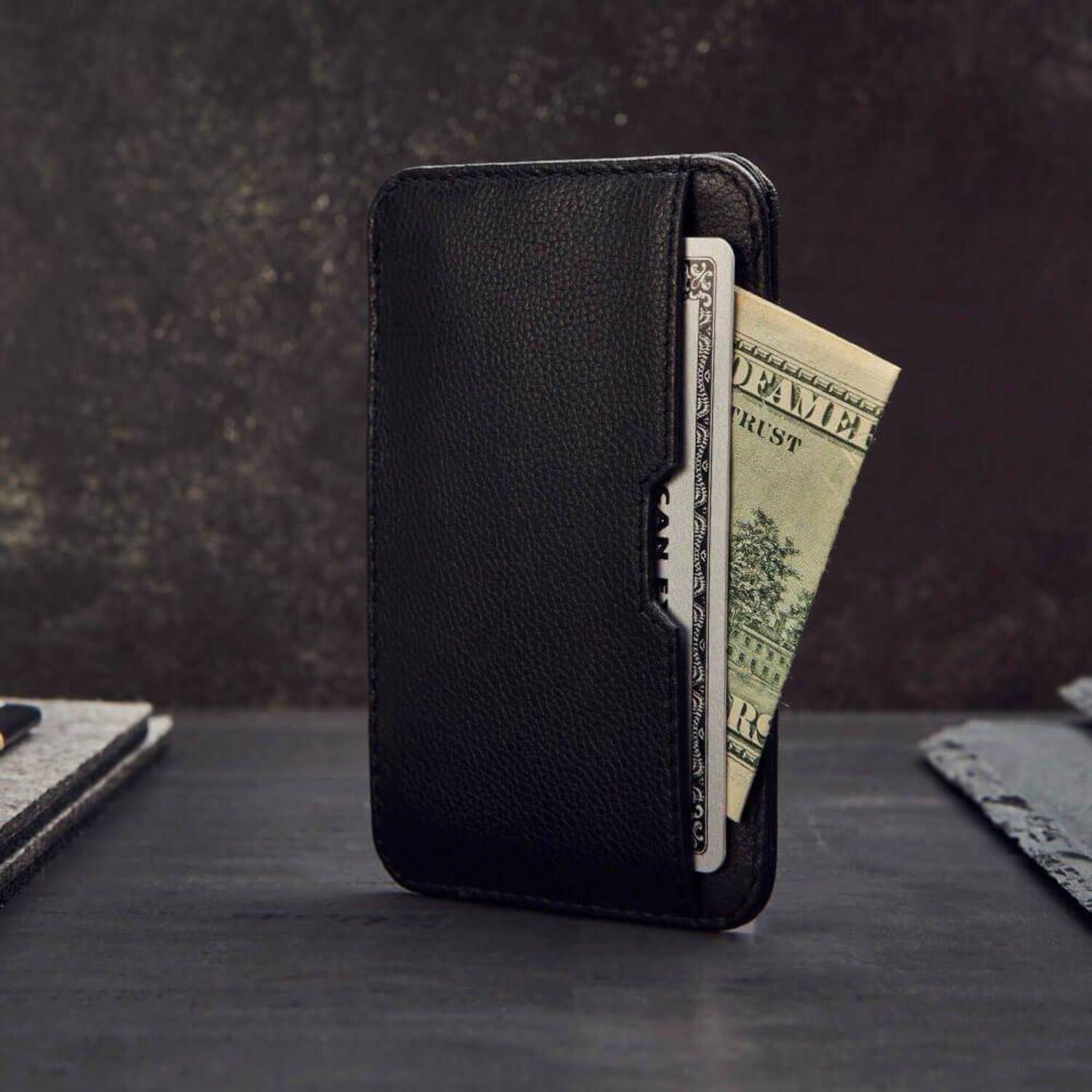 Vaultskin Mens RFID Blocking Slim Leather Card Wallet - Minimalist Front Pocket Cardholder in Carbon Black - Image 2