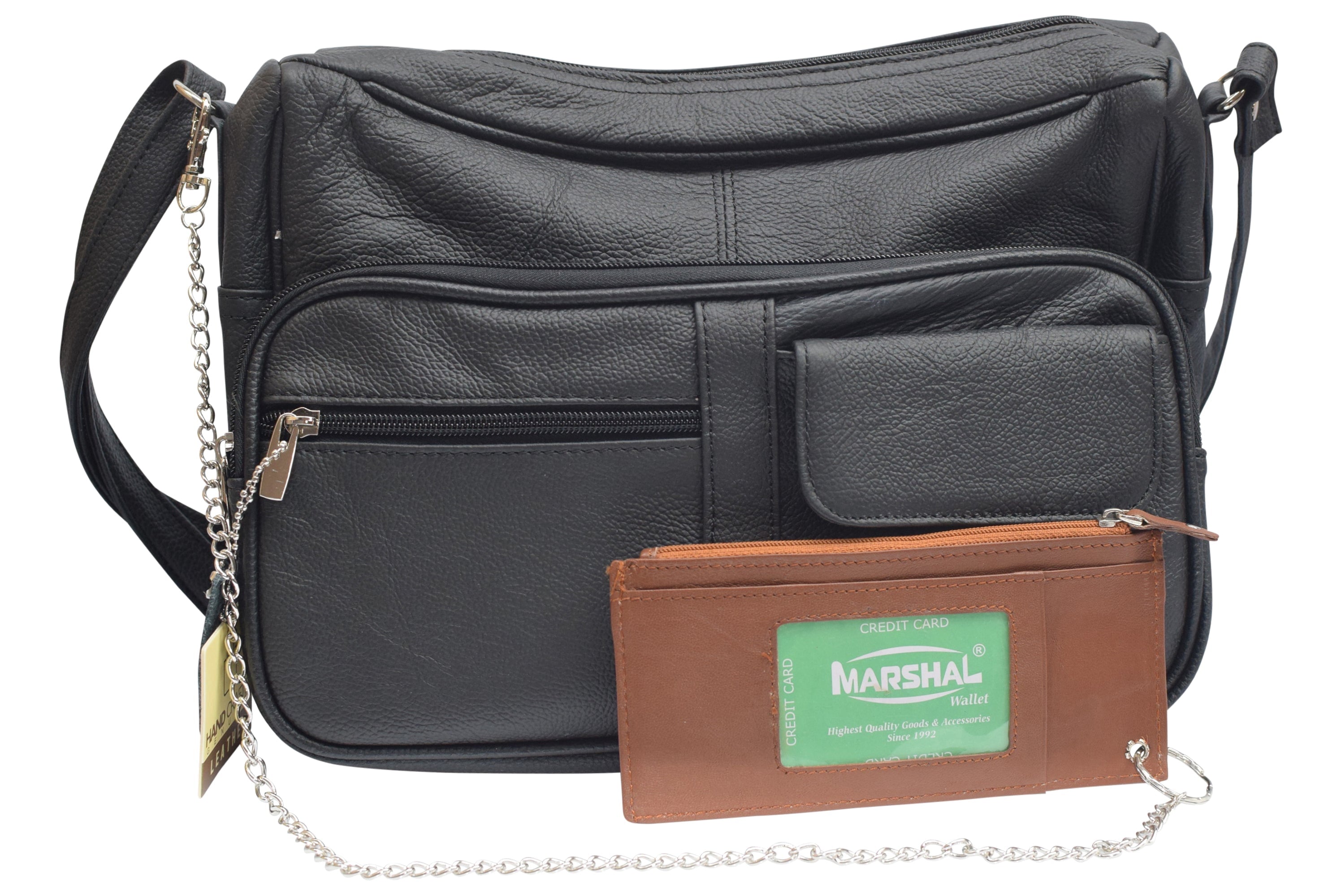Women's Card Case Holder Slim Wallet with Chain & Card Protection Strap Genuine Leather - Image 5