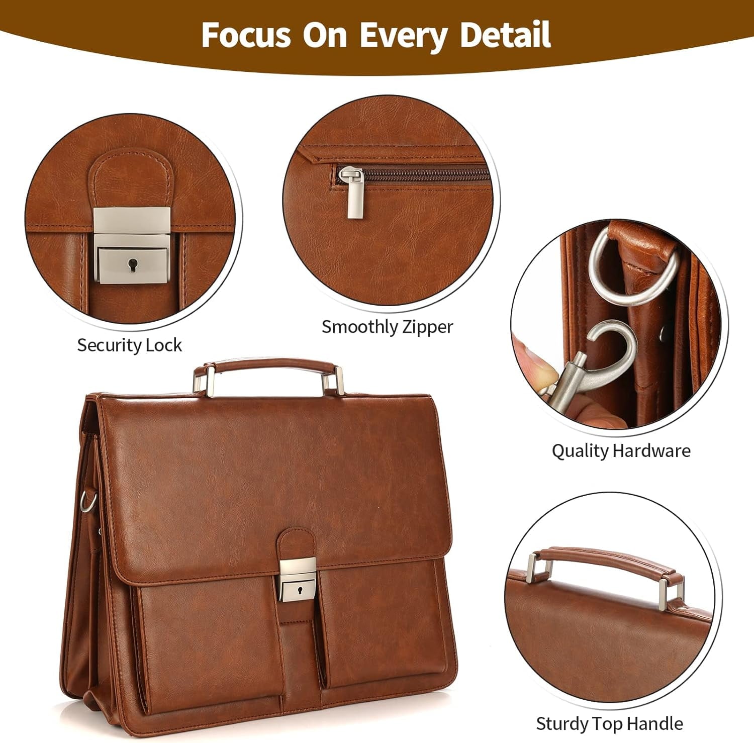 Classic PU Leather Briefcase for Men - Professional Business Messenger Bag - Image 4