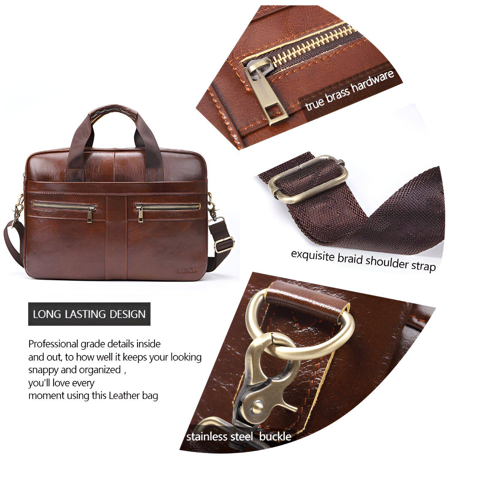 for Men,High-End Texture Leather Laptop Bag for Men,Three Carrying Options Leather Briefcase for Men,Black - Image 3