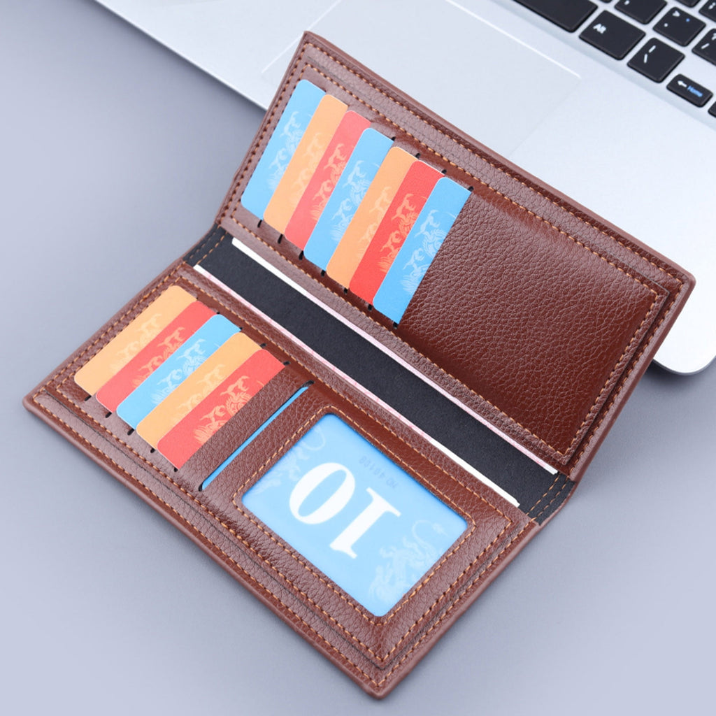 RFID Bifold Wallets for Men Slim Credit Card Holder Leather Long Purse with 12 Card Slots Coffee - Image 5