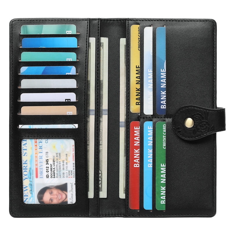 Womens Wallet Slim Thin RFID Blocking Ladies Card Holder Floral Vegan Leather Long Bifold Clutch with Zipper Pocket - Image 2