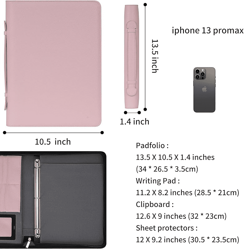 Wonderpool Travel Zippered Portfolio 3 Ring Binder A4 Padfolio Document Case with Removable Clipboard Legal Pad Holder, Business Office Scho - Image 5