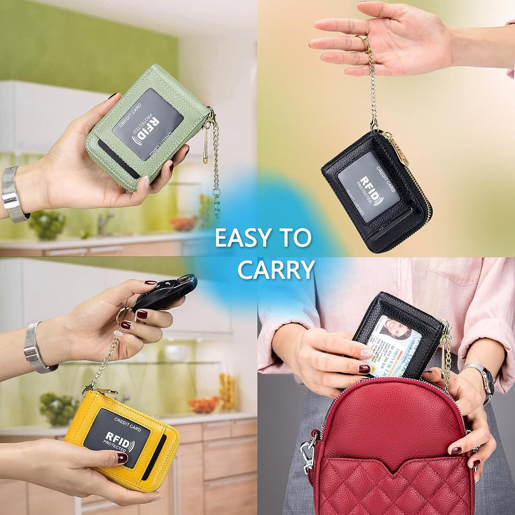 Credit Card Holder, Small RFID Card Wallet Slim Leather Card Case with Keychain & ID Window - Image 6
