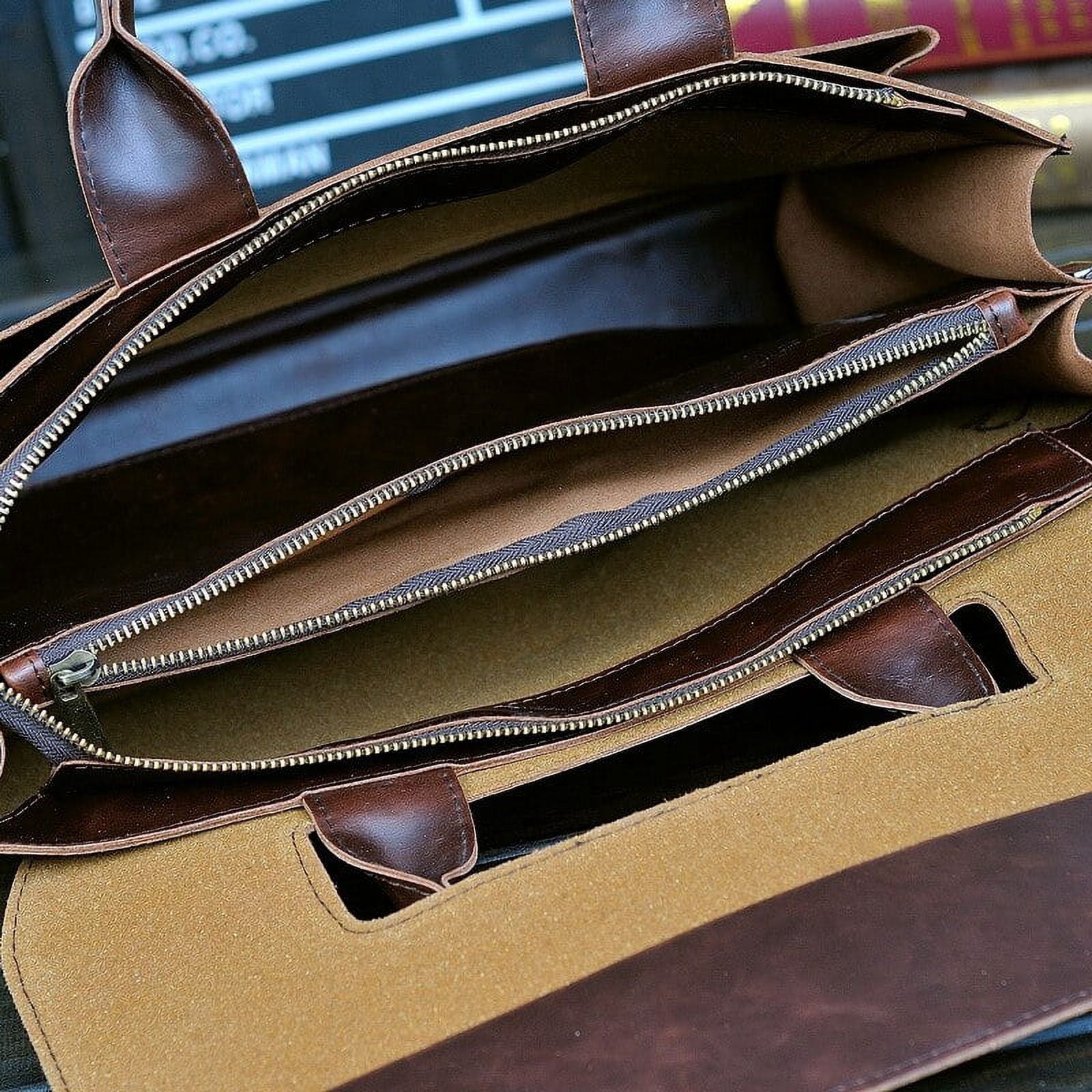 Retro Men's Briefcase Crazy Horse Leather Laptop Handbag Business Men Messenger Bags Leather Laptop travel Bag aktent... - Image 5