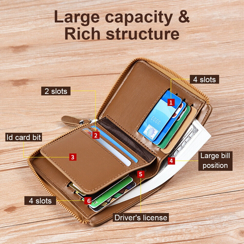 Men's RFID Blocking Leather Wallet Credit Card ID Holder Zipper Wallet Waterproof - Image 6