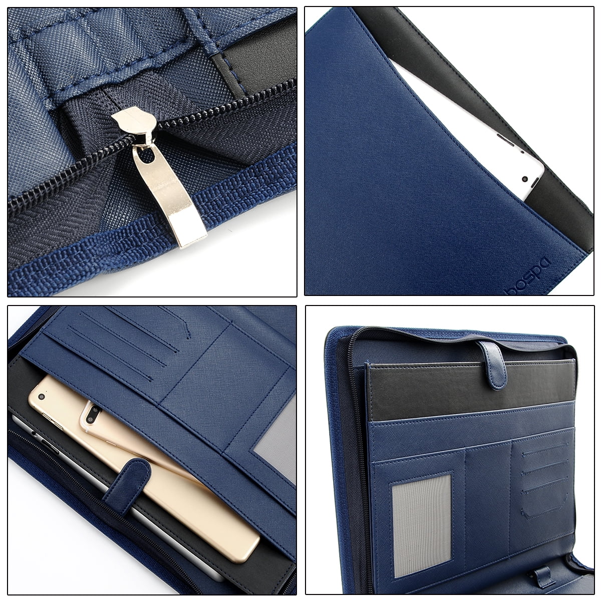Padfolio Portfolio Folder/Multi Function Folder/Business Folder with Zippered Closure and Professional Leather (Blue) - Image 6
