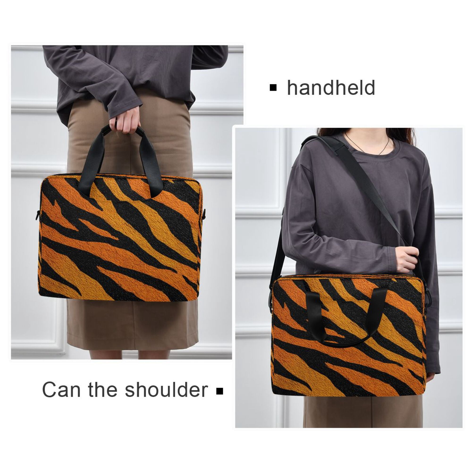16" , Detachable Anti-Slip Shoulder Strap, Multi-Compartment Work Travel Bag Bright Amber Tiger Stripes - Image 6