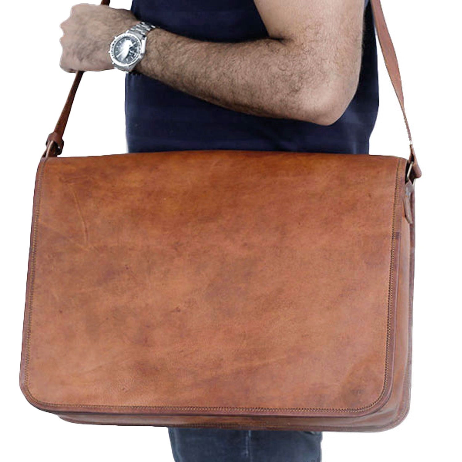 Komals Passion Leather Vintage Mens 16 Inch Leather Laptop Messenger Pro Satchel Mens Bag - Image 6