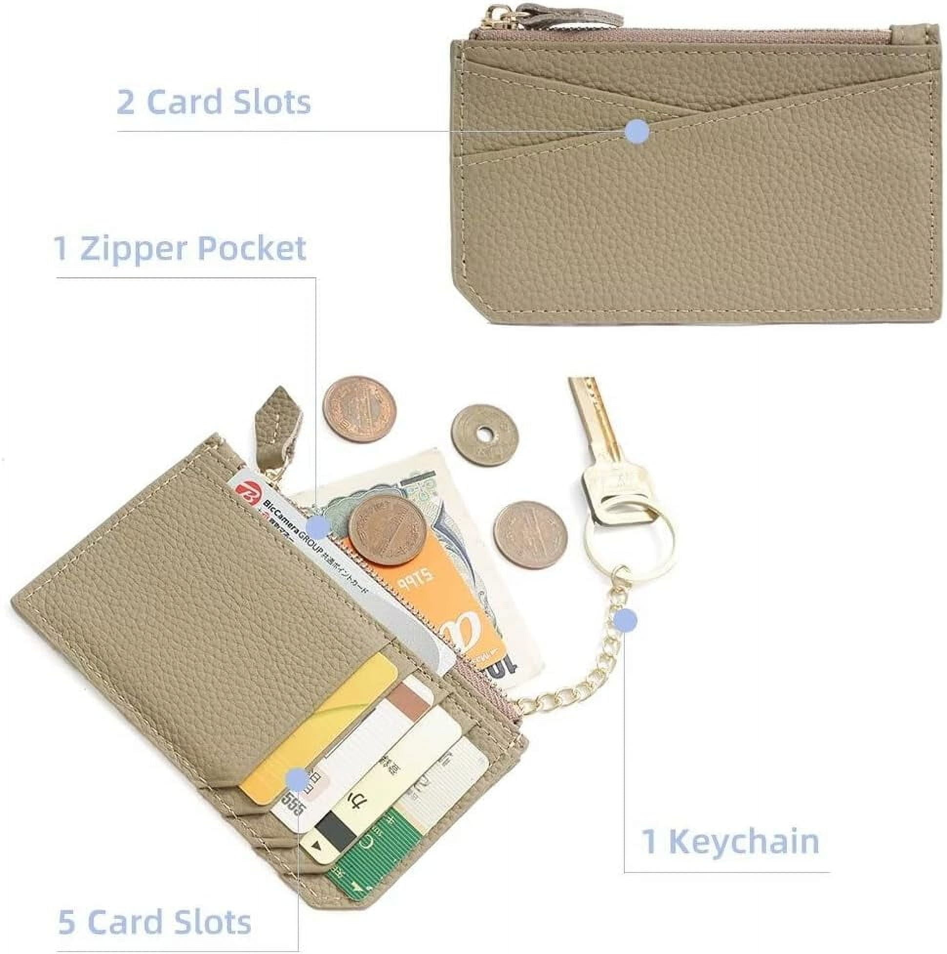 Small Wallet for Women Minimalist Pebbled Leather Card Holder Slim Blocking Keychain Wallet with Zipper Pocket - Image 3