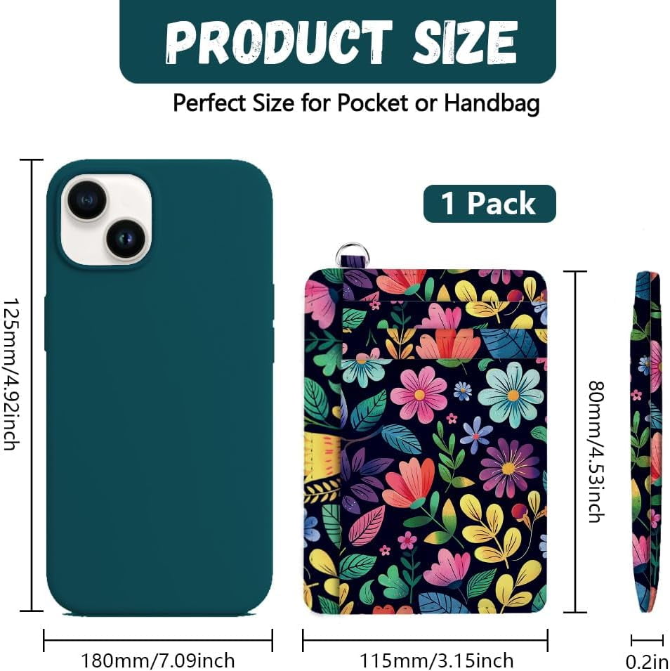 RFID Blocking Credit Card Holder for Women - Flowers and Green Leaves PU Leather Slim Wallet with ID Window 6 Card Sl... - Image 2