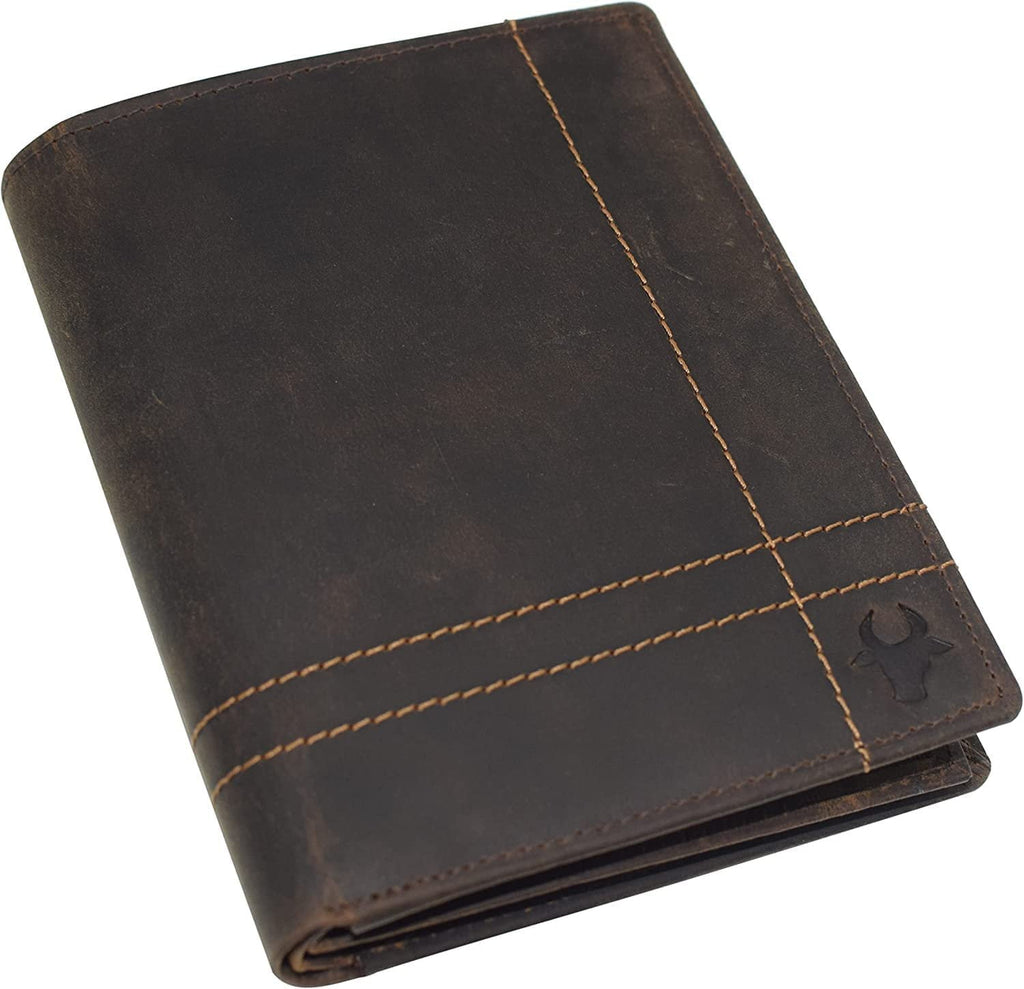 Men's Hipster Bifold RFID Blocking Vintage Leather Multi-Card ID Holder European Wallet for Men Brown Logo - Image 2