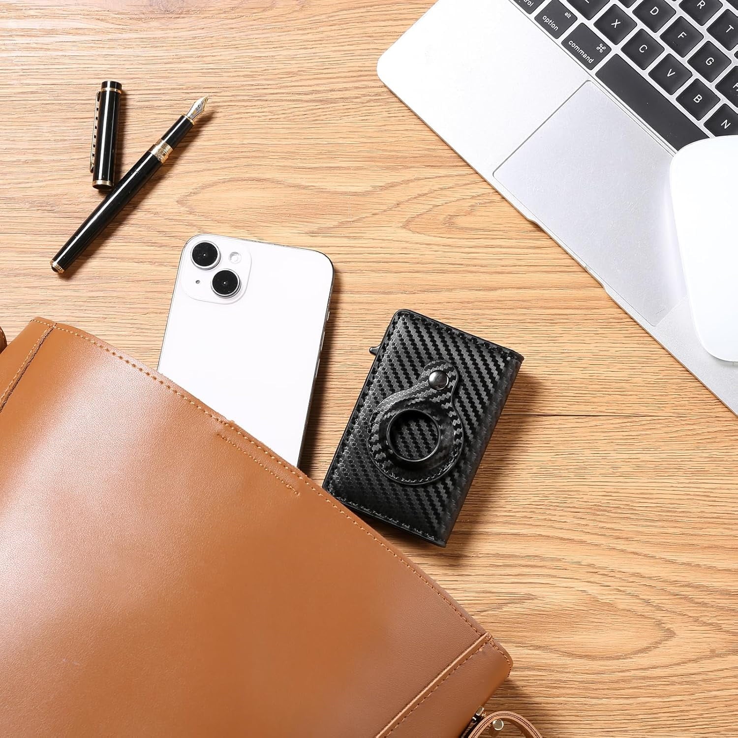 Carbon Fiber Smart Mens Wallet Card Holder for AirTag Minimalist Leather Wallet RFID Blocking Pop up Aluminum Case - Image 3